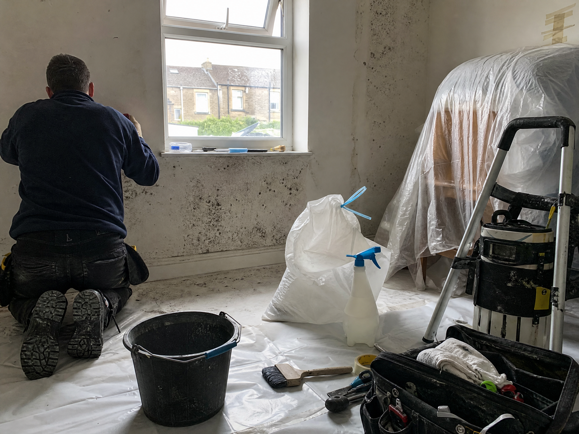 Overview of condensation & mould work in progress at a British residential property