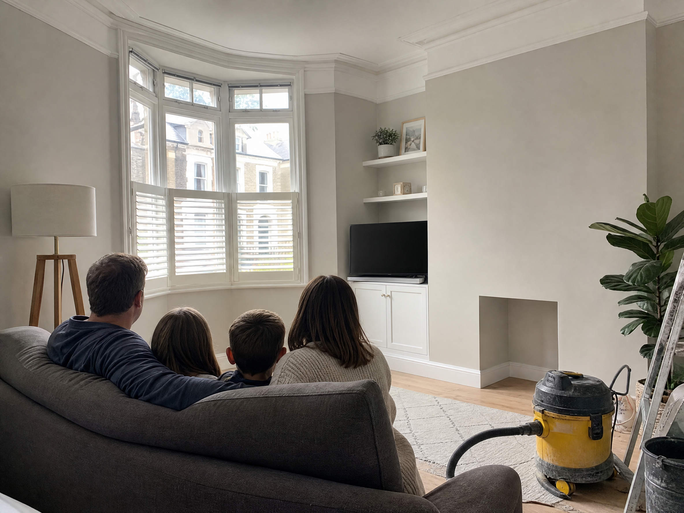 Bright, dry living room in a Birmingham terraced house after damp treatment