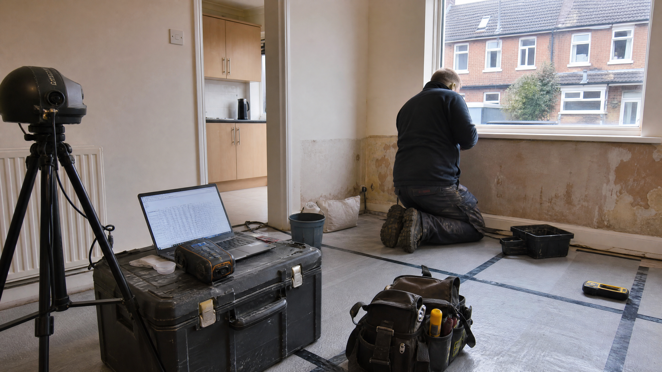 Damp Survey in progress at a British residential property — professional service in Birmingham