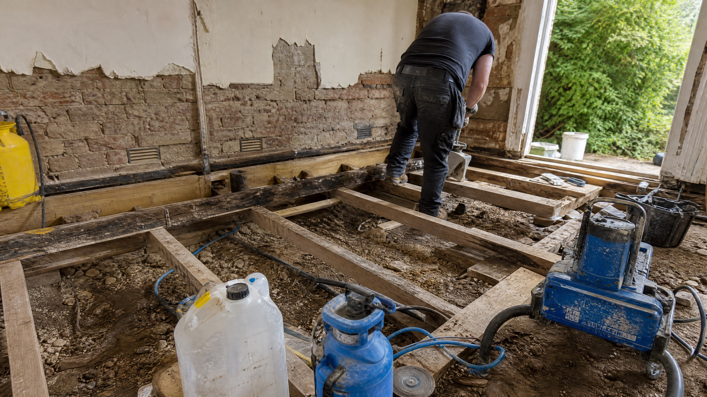 Dry Rot and Wet Rot Treatment in progress at a British residential property — professional service in Birmingham