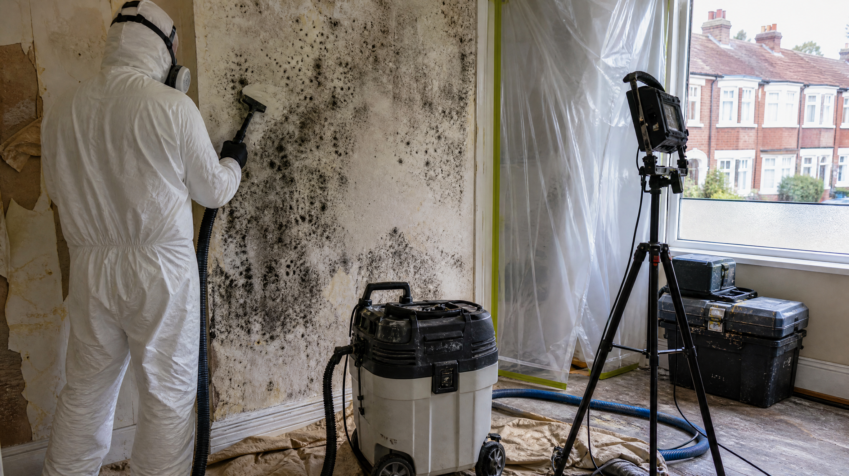 Black Mould Removal and Treatment in progress at a British residential property — professional service in Birmingham